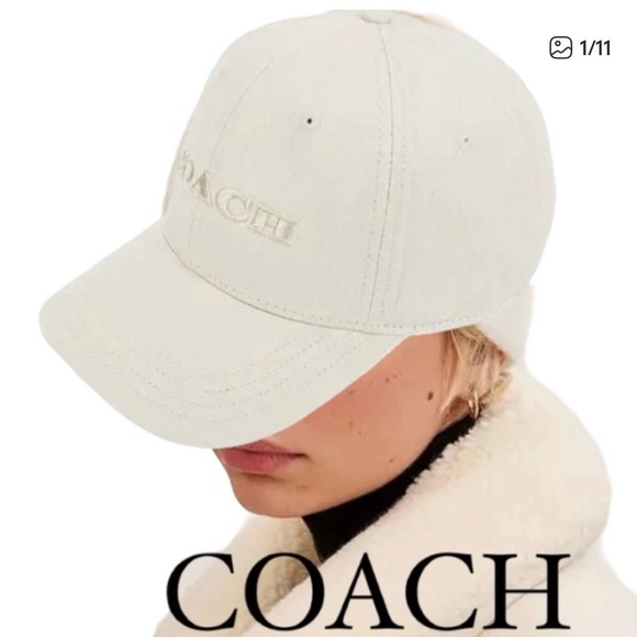 Coach Accessories - Coach Cream Embroidered Logo Baseball Cap